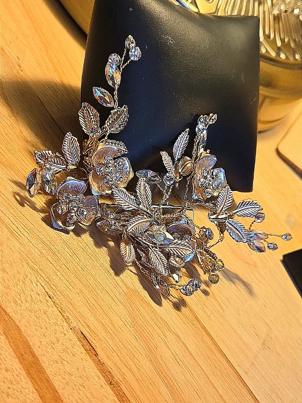 Floral Crystal Bridal Hair Vine - Gold Tone